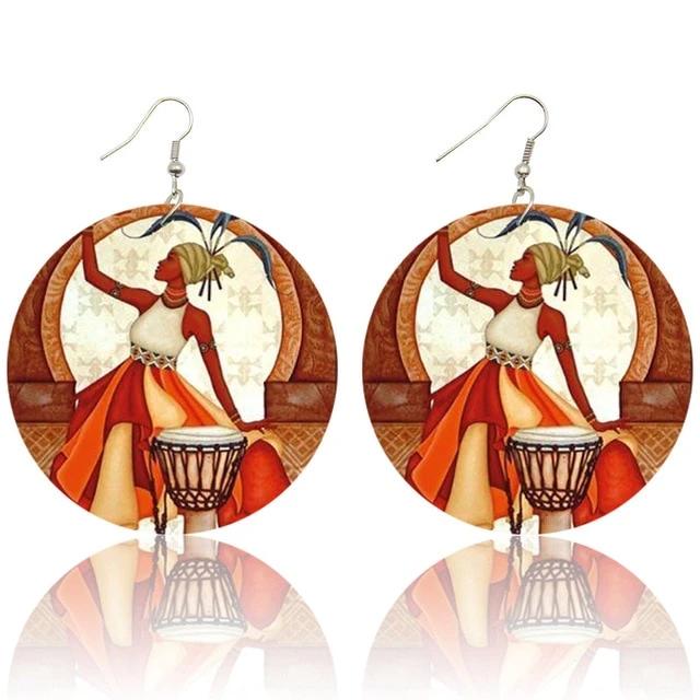 Africa Tribal Silhouette Wooden Drop Earrings