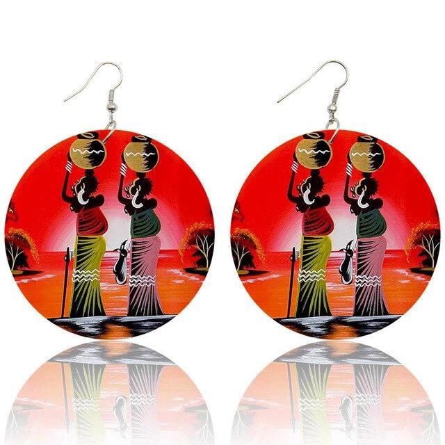 Africa Tribal Silhouette Wooden Drop Earrings